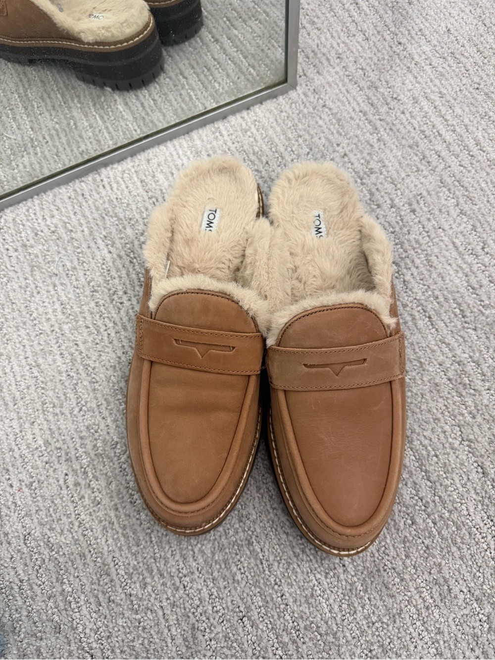 Toms Brown Faux-Fur Lined Slip-On Loafers